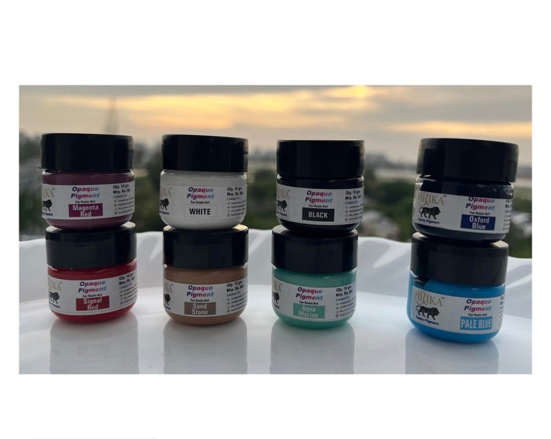 IRIKA Opaque Paste Pigment Mini Pack - 8 Colors (Magenta, White, Black, Signal Red, Aquamarin, Pale Blue, Oxford Blue) - 10g Each - Jar - Watercolour - Resin Art & Craft - Image 1