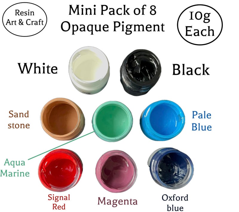 IRIKA Opaque Paste Pigment Mini Pack - 8 Colors (Magenta, White, Black, Signal Red, Aquamarin, Pale Blue, Oxford Blue) - 10g Each - Jar - Watercolour - Resin Art & Craft - Image 2