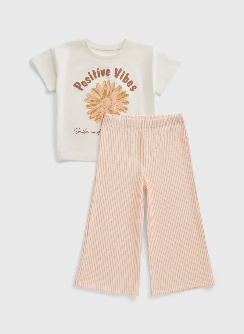 Matalan Girls Peach Positive Vibes Crinkle Top & Trouser Set