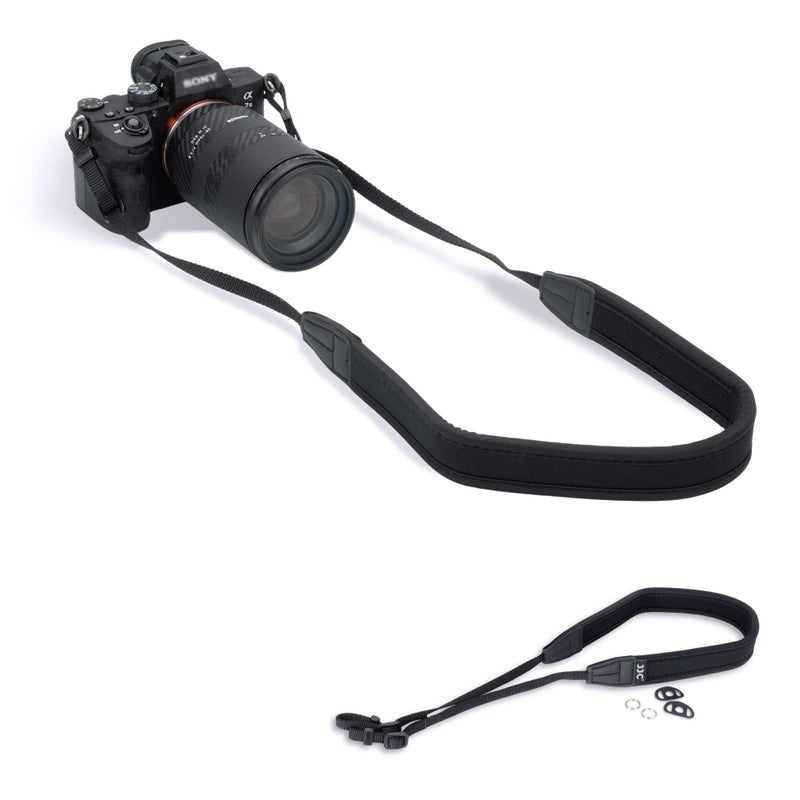 JJC Mirrorless Camera Neck Strap Shoulder Belt for Sony ZV-E10 A7C A6600 A6500 A6400 A7 IV III A7R V IV A7S III A9 II Fujifilm X-T5 X-T4 X-T30 II Nikon Z30 Z50 Canon M50 M6 M5 Mark II -Black - Image 1