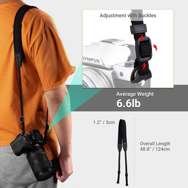 JJC Mirrorless Camera Neck Strap Shoulder Belt for Sony ZV-E10 A7C A6600 A6500 A6400 A7 IV III A7R V IV A7S III A9 II Fujifilm X-T5 X-T4 X-T30 II Nikon Z30 Z50 Canon M50 M6 M5 Mark II -Black - Image 5