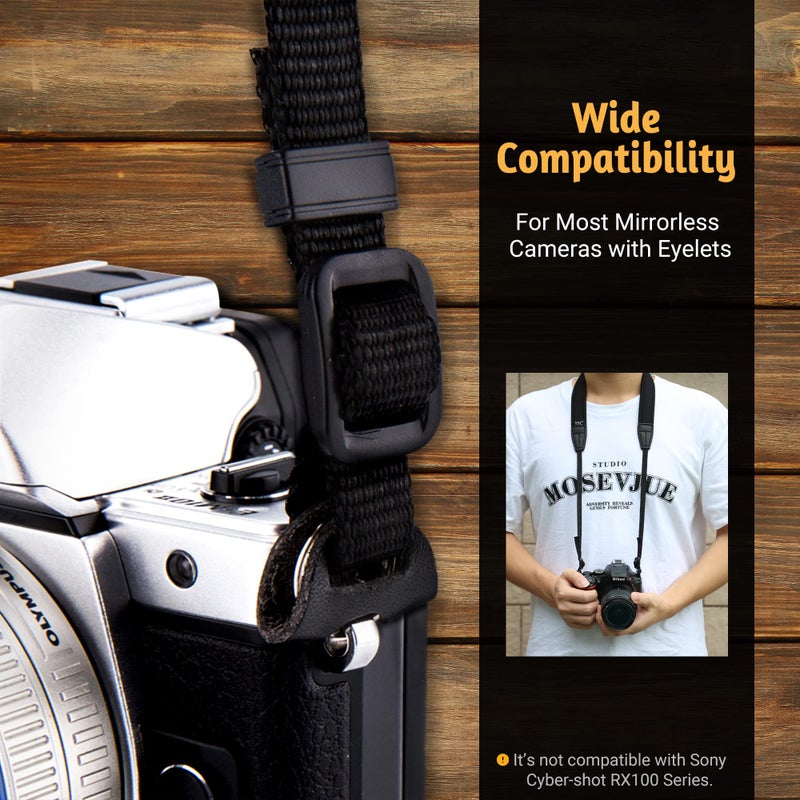 JJC Mirrorless Camera Neck Strap Shoulder Belt for Sony ZV-E10 A7C A6600 A6500 A6400 A7 IV III A7R V IV A7S III A9 II Fujifilm X-T5 X-T4 X-T30 II Nikon Z30 Z50 Canon M50 M6 M5 Mark II -Black - Image 4