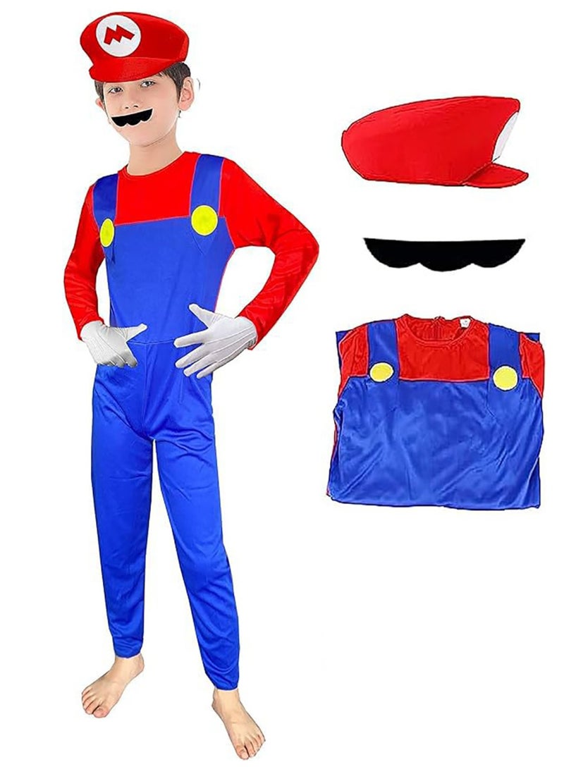 Super Brothers Cosplay Kids Costume Mario Cosplay Jumpsuit Plumber Costume with Hat Mustache - Image 1