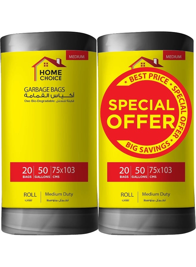 HOME CHOICE 50 Gallons, Pack of 40 Trash Bags (20 Trash Bags X 2 Rolls), Size 75*103 cm, Heavy Duty Bio-degradable Garbage Bags Rolls, Bin Liners  - Image 1