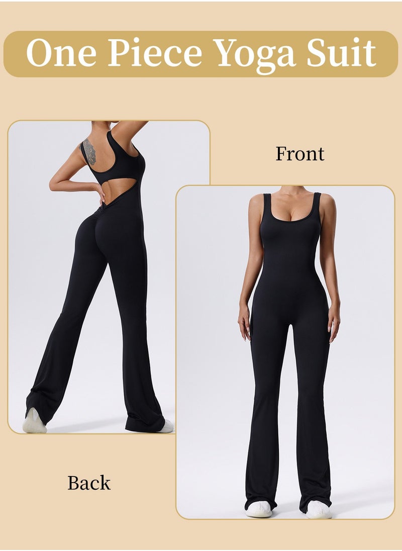 Moovant - Women's Strap Yoga Romper, Hip Lift Body-tight Yoga Suit, Sports Outdoor Running One Piece Fitness Yoga Jumpsuit, Backless Playsuits, Gym Pants Workout Outfit, Black - Image 1