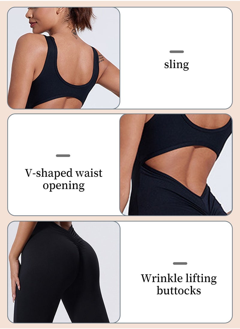 Moovant - Women's Strap Yoga Romper, Hip Lift Body-tight Yoga Suit, Sports Outdoor Running One Piece Fitness Yoga Jumpsuit, Backless Playsuits, Gym Pants Workout Outfit, Black - Image 1