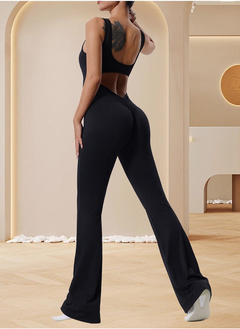 Moovant - Women's Strap Yoga Romper, Hip Lift Body-tight Yoga Suit, Sports Outdoor Running One Piece Fitness Yoga Jumpsuit, Backless Playsuits, Gym Pants Workout Outfit, Black - Image 1