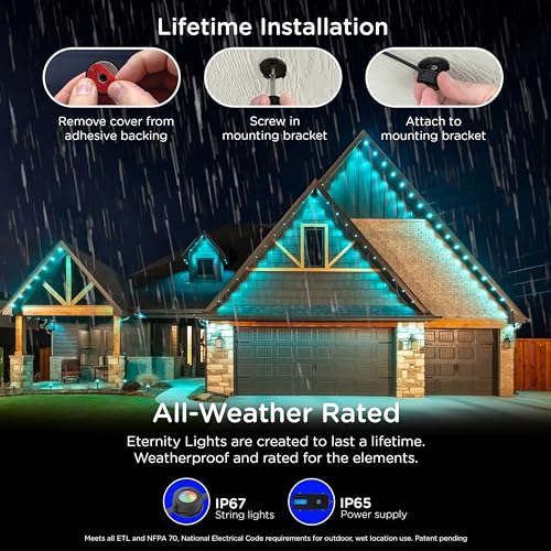 Enbrighten أضواء إنبرايتن فايب إيتيرنيتي الدائمة الخارجية للمنزل، 100 قدم، 72 LED RGBWIC، تباعد قريب، 33lm، تغيير الألوان، أضواء عيد الميلاد، إضاءة الحواف، تطبيق ذكي، يعمل مع أليكسا، جوجل هوم، 82730 - Image 4