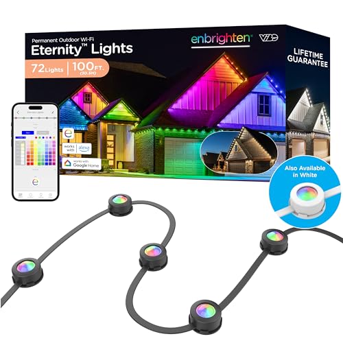 Enbrighten أضواء إنبرايتن فايب إيتيرنيتي الدائمة الخارجية للمنزل، 100 قدم، 72 LED RGBWIC، تباعد قريب، 33lm، تغيير الألوان، أضواء عيد الميلاد، إضاءة الحواف، تطبيق ذكي، يعمل مع أليكسا، جوجل هوم، 82730 - Image 1