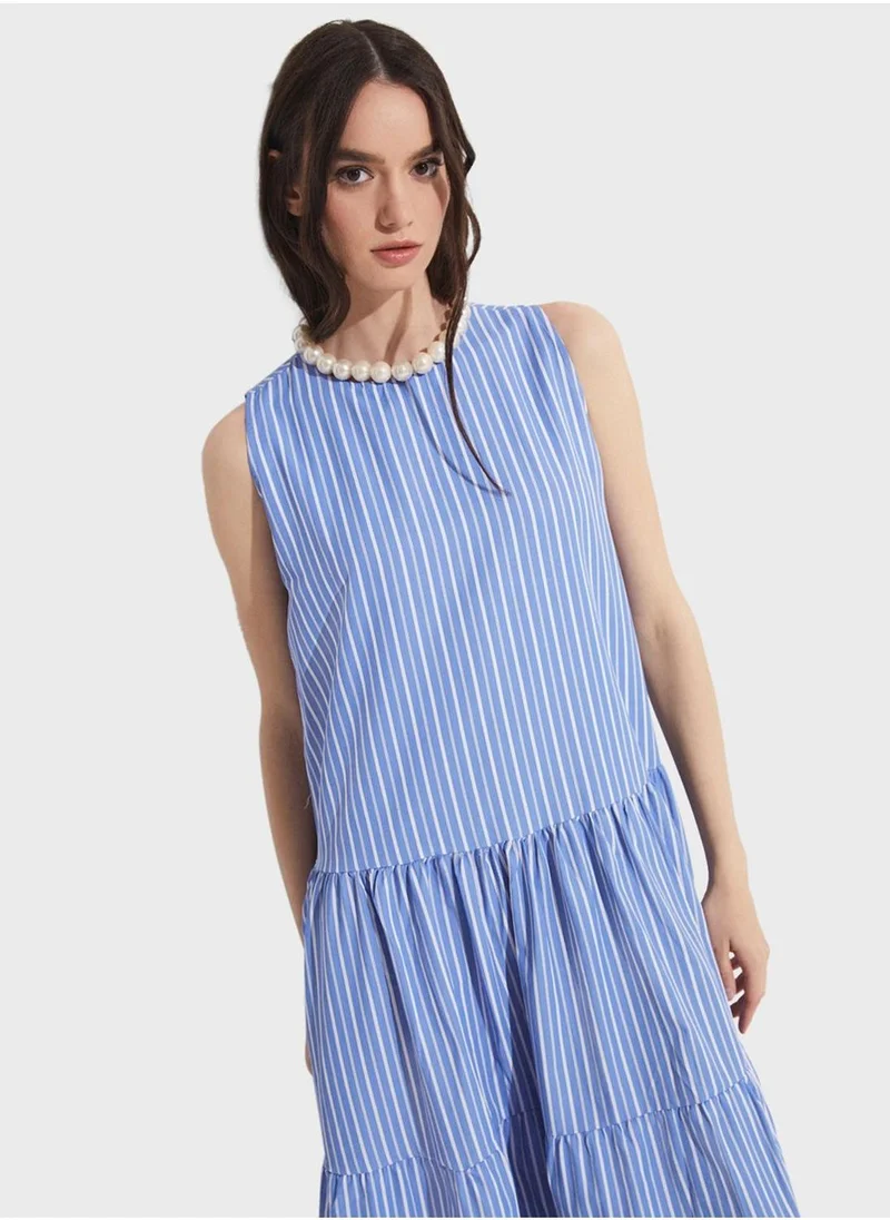 JUNE Striped Tiered Dress