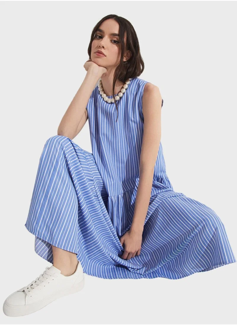 JUNE Striped Tiered Dress