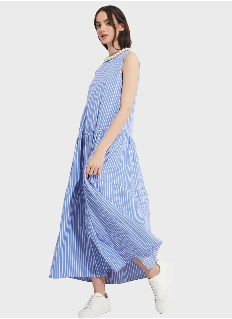JUNE Striped Tiered Dress