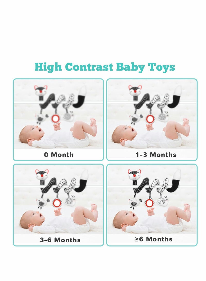 KASTWAVE - ELECDON Car Seat Toys, Spiral Stroller Toys, Black and White Fox Spiral Activity Plush Toys, Hanging Rattles Toys for Stroller, Newborn Toys Baby Toys Gift for 0 3 6 9 12 Months Girls Boys - Image 1