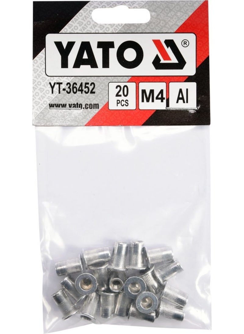 YATO Threaded Aluminium Rivet Nuts M4, 20 Pcs YT-36452