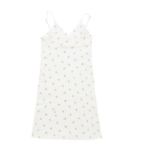 European and American pure desire retro printed V-neck sling dress womens summer 2024 New floral suspender dress womens foreign trade Skirt 6-white flower 