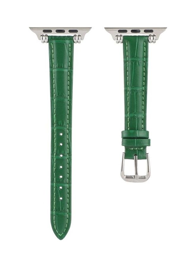 NIBEMINENT Bamboo Joint with Beads Leather Replacement Strap Watchband For Apple Watch Series 7/6/SE/5/4/3/2/1 42/44/45mm Green - Image 2