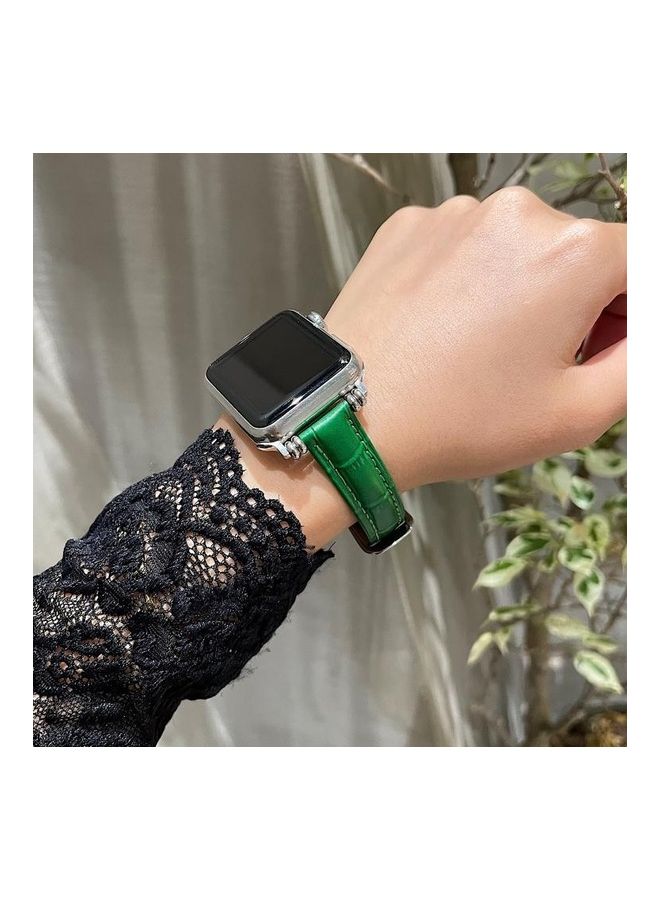 NIBEMINENT Bamboo Joint with Beads Leather Replacement Strap Watchband For Apple Watch Series 7/6/SE/5/4/3/2/1 42/44/45mm Green - Image 4