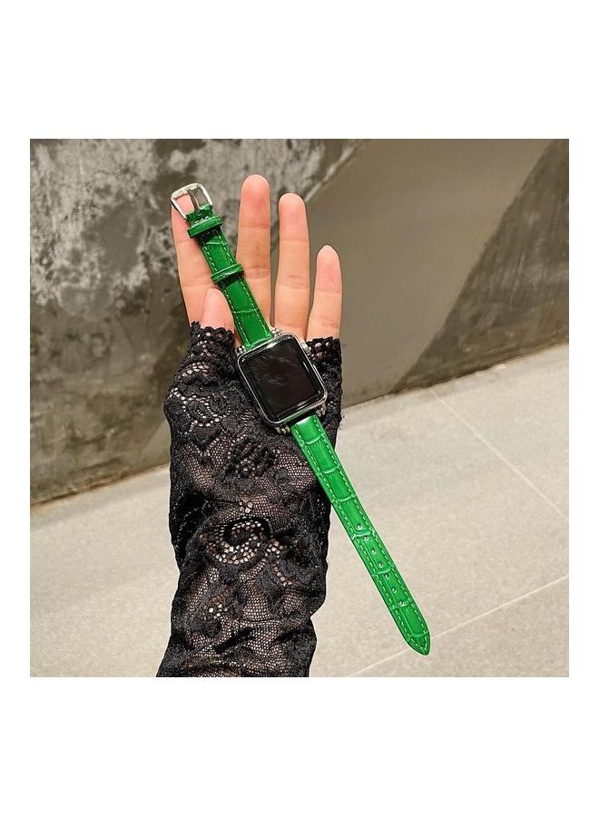 NIBEMINENT Bamboo Joint with Beads Leather Replacement Strap Watchband For Apple Watch Series 7/6/SE/5/4/3/2/1 42/44/45mm Green - Image 3