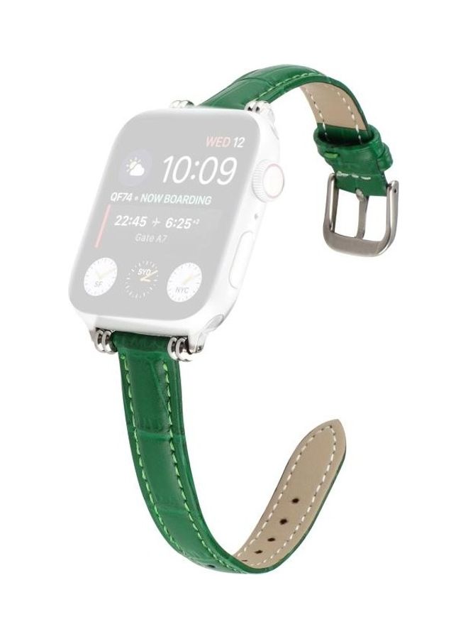 NIBEMINENT Bamboo Joint with Beads Leather Replacement Strap Watchband For Apple Watch Series 7/6/SE/5/4/3/2/1 42/44/45mm Green - Image 1