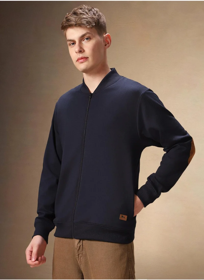 دينيس لينغو Men's Navy Polyester Blend Solid Regular Fit Sweatshirt