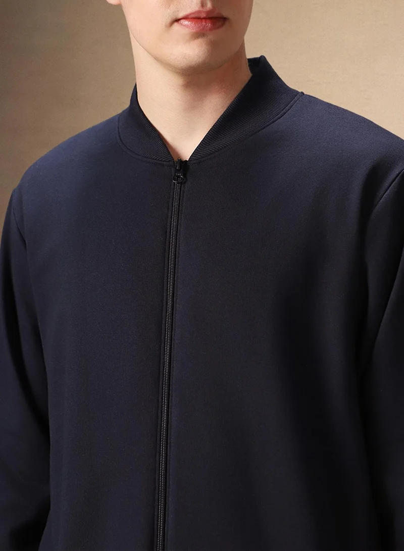 Dennis Lingo Men's Navy Polyester Blend Solid Regular Fit Sweatshirt
