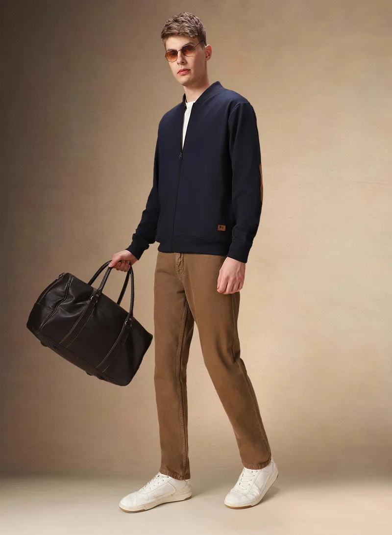 Dennis Lingo Men's Navy Polyester Blend Solid Regular Fit Sweatshirt