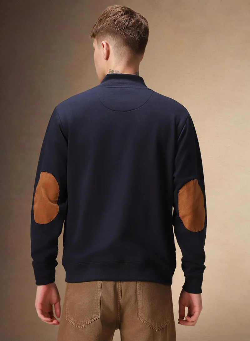 Dennis Lingo Men's Navy Polyester Blend Solid Regular Fit Sweatshirt