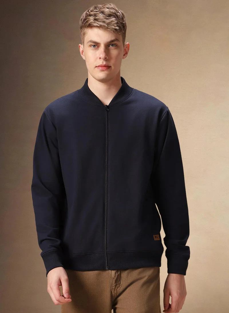Dennis Lingo Men's Navy Polyester Blend Solid Regular Fit Sweatshirt