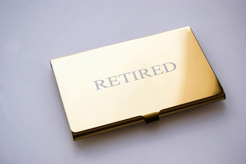 RXBC2011 Retired Business Cards Funny Retirement Gift (Pack of 50/With Gold Mirror Stainless Steel Case) For Retired Men Women Coworkers Employees Boss Friend Colleague - Image 2