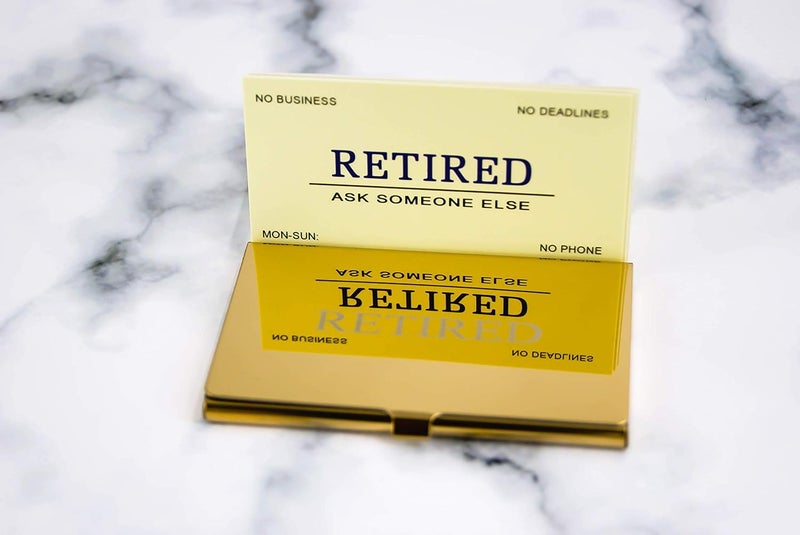 RXBC2011 Retired Business Cards Funny Retirement Gift (Pack of 50/With Gold Mirror Stainless Steel Case) For Retired Men Women Coworkers Employees Boss Friend Colleague - Image 4