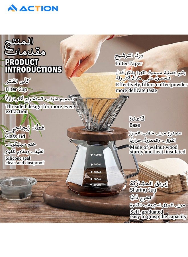 ACTION V60 Coffee Drip Brew Set 3 Pieces Manual Pour Over Brewer for Home Kitchen Everyday Use - Image 2