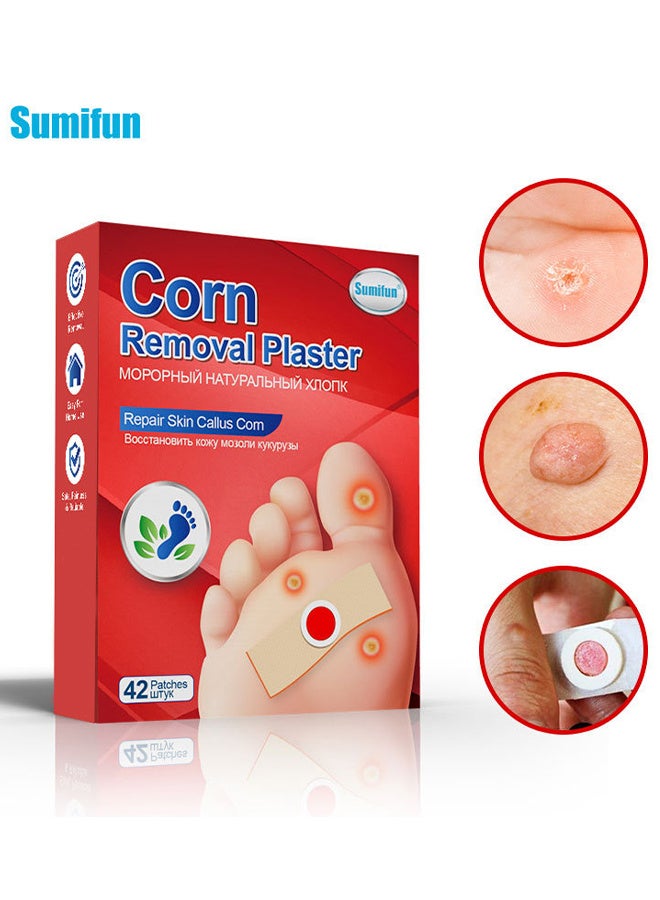 Sumifun 42 Packs Corn Removal Plaster, Foot Ding Plantar Wart Foot Cocoon Cream, Gentle And Painless Corn Care Mat, Effective Treatment For Corns, Calluses, And Dead Skin - Image 1