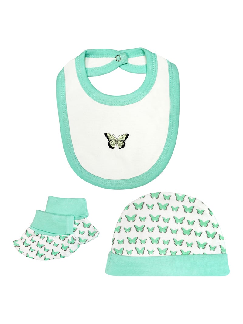 Babies Basic 5 piece Unisex 100% Cotton Sets include Bib, Romper, Mittens, Cap and Sleepsuit/Jumpsuit - Image 4