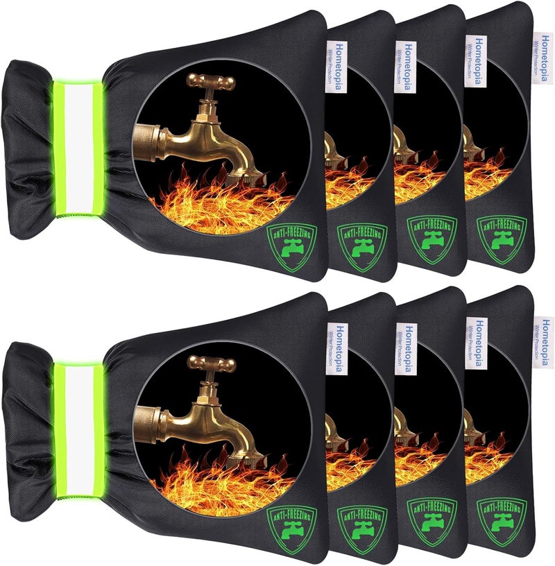 HOMETOPIA 8Pack Outdoor Faucet Covers for Winter - Pro 6.7" W x 8.3" H Outdoor Water Faucet Cover Socks for Winter Freeze Protection Pipe Insulation Reusable Waterproof Insulated Spigot backflow Cover,Black - Image 2