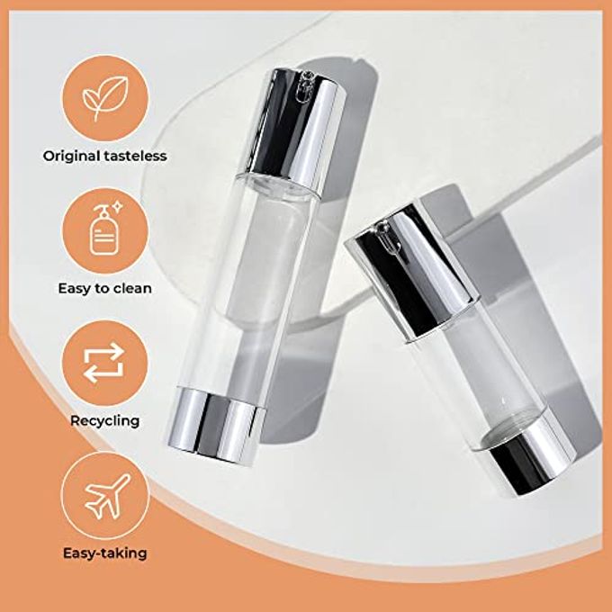 LONGWAY Silver Airless Cosmetic Cream Pump Bottle Travel Size Dispenser Refillable Containers1oz/30ml,pack of 6 - Image 3