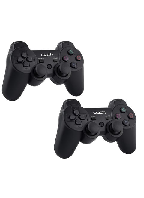Crash X5 Dual Wireless Gamepad, 2.4G Wireless Connection, Up to 10 Meters - Compatible with PC, PS3, and Android TV - 300mAh Battery - Black