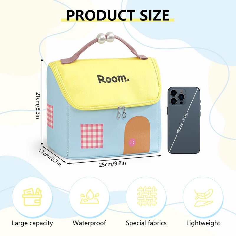 May Create MAYCREATE® Travel Makeup Bag Portable Toiletries Bag Roomy Cartoon Canvas Makeup Storage Bag, Cosmetic Storage Pouch for Women & Girls, 23.5x14x20cm - Image 2