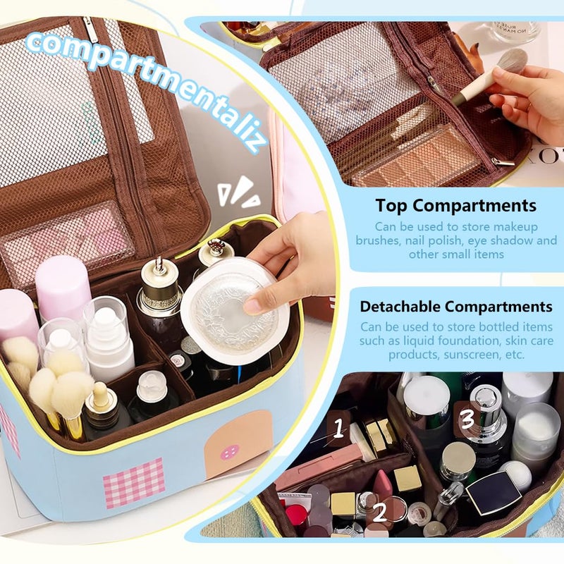 May Create MAYCREATE® Travel Makeup Bag Portable Toiletries Bag Roomy Cartoon Canvas Makeup Storage Bag, Cosmetic Storage Pouch for Women & Girls, 23.5x14x20cm - Image 4