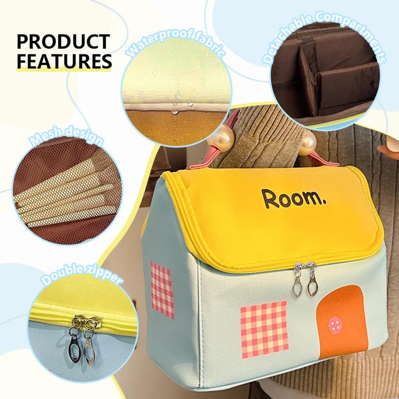 May Create MAYCREATE® Travel Makeup Bag Portable Toiletries Bag Roomy Cartoon Canvas Makeup Storage Bag, Cosmetic Storage Pouch for Women & Girls, 23.5x14x20cm - Image 3