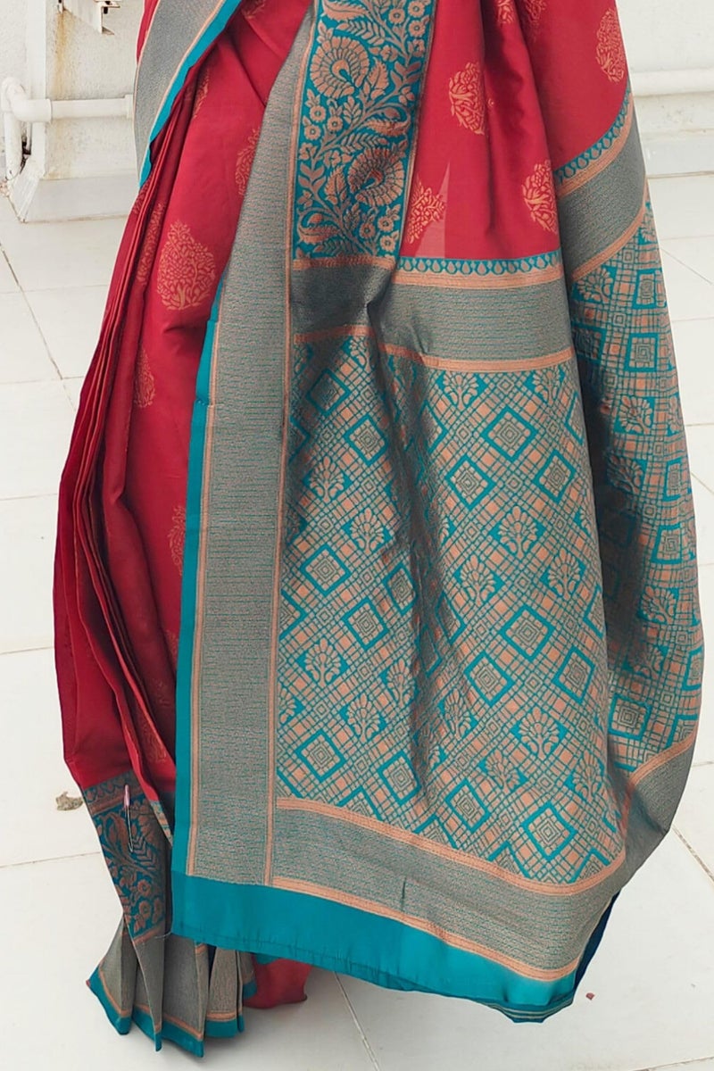 SGF11 Women's Kanjivaram Ready To Wear Pure Soft Silk Saree With Blouse Piece (Maroon) - Image 5