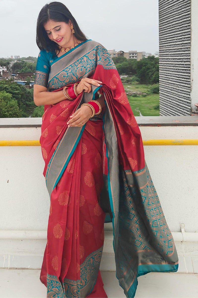 SGF11 Women's Kanjivaram Ready To Wear Pure Soft Silk Saree With Blouse Piece (Maroon) - Image 2