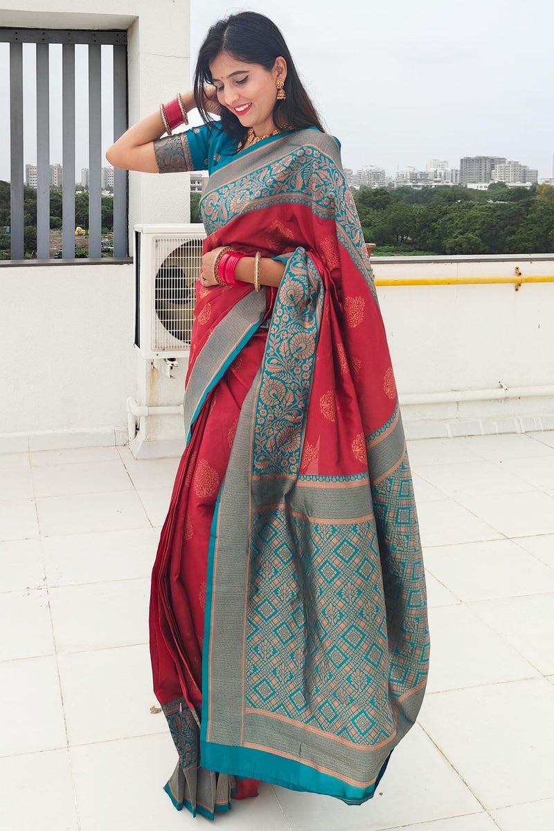 SGF11 Women's Kanjivaram Ready To Wear Pure Soft Silk Saree With Blouse Piece (Maroon) - Image 4