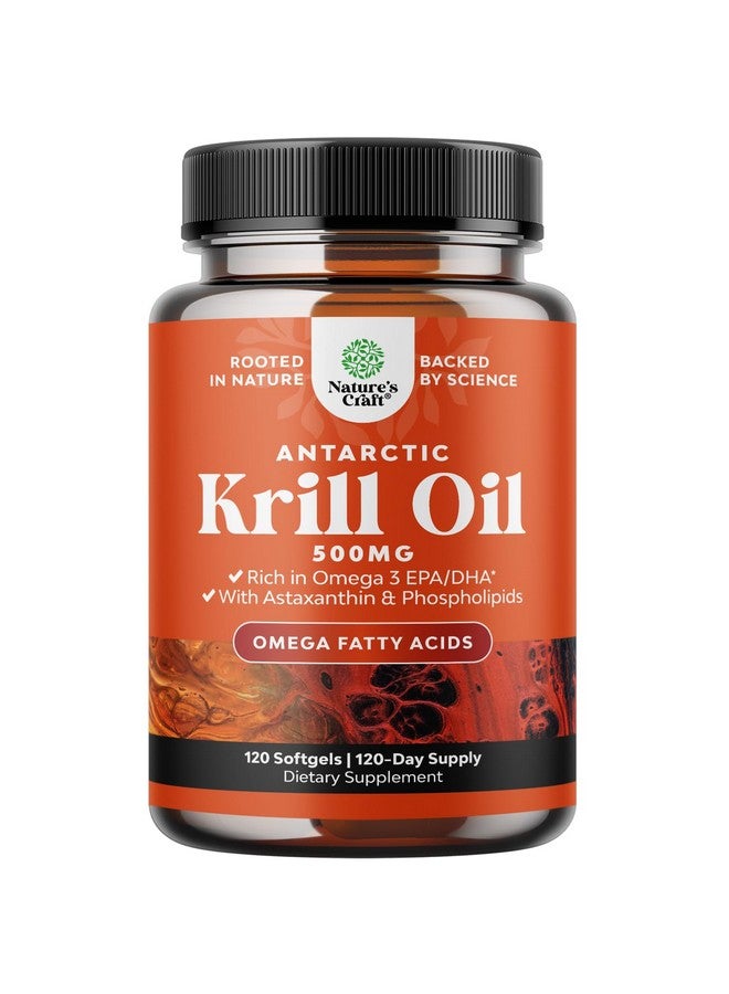 Natures Craft Antarctic Krill Oil 500mg Softgels - High Absorption Krill Oil Omega 3 Fatty Acid Supplement with Potent EPA DHA Astaxanthin and Phospholipids - Wild Caught Burpless Fish Oil Omega 3 Supplement  - Image 1