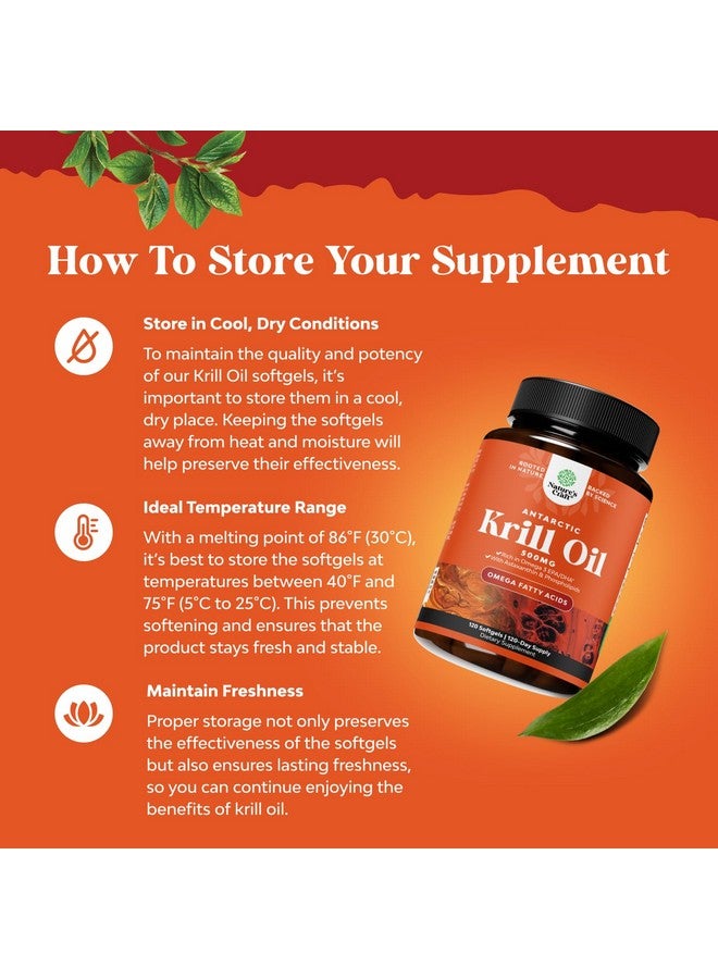 Natures Craft Antarctic Krill Oil 500mg Softgels - High Absorption Krill Oil Omega 3 Fatty Acid Supplement with Potent EPA DHA Astaxanthin and Phospholipids - Wild Caught Burpless Fish Oil Omega 3 Supplement  - Image 2