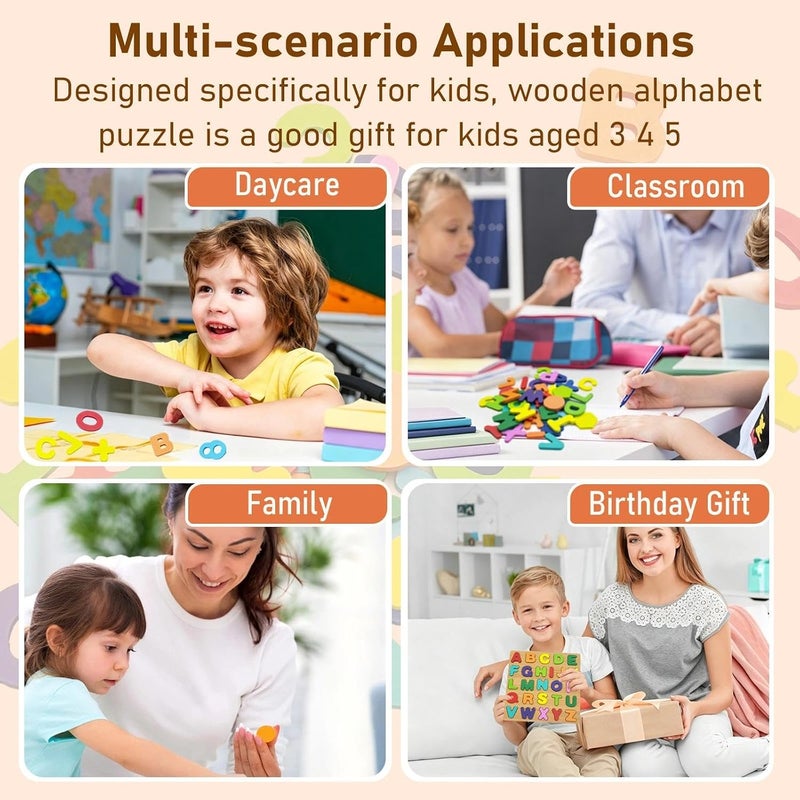 Winbar Wooden Puzzles for Toddlers, Alphabet Shape Puzzles for 3 Years Old | 3 in 1 Wooden Puzzle, Natural Wood Pieces, Smooth surface, Great Gift Idea, Wooden Montessori Toddler, Meets toy standards - Image 5