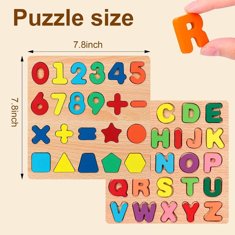 Winbar Wooden Puzzles for Toddlers, Alphabet Shape Puzzles for 3 Years Old | 3 in 1 Wooden Puzzle, Natural Wood Pieces, Smooth surface, Great Gift Idea, Wooden Montessori Toddler, Meets toy standards - Image 2