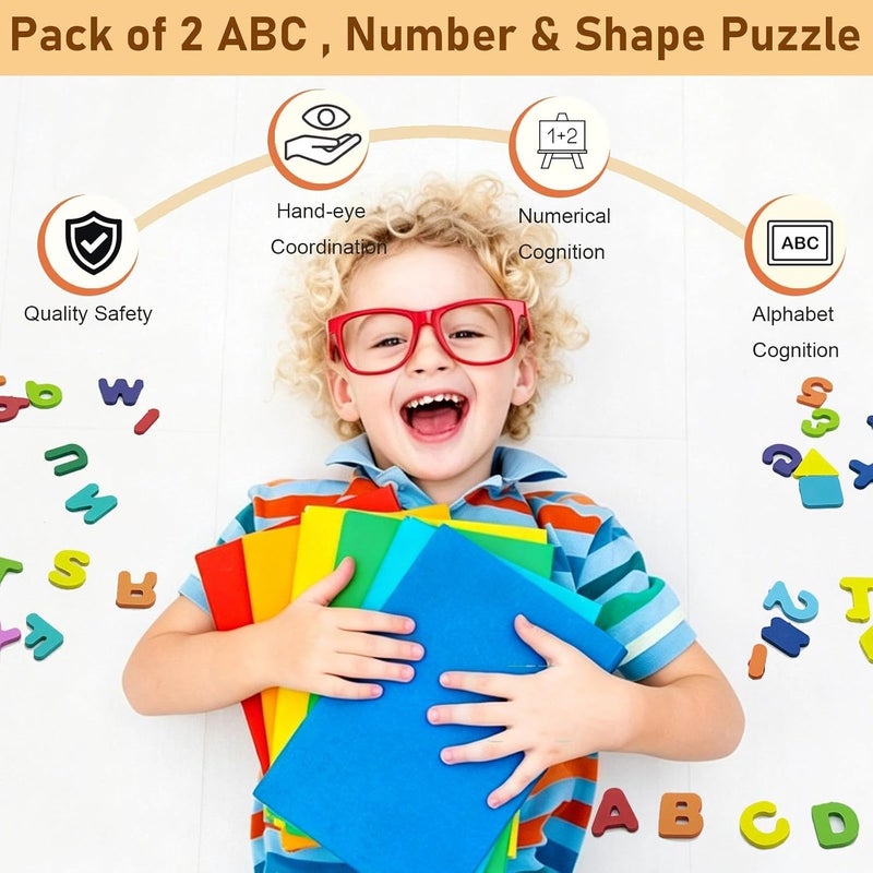 Winbar Wooden Puzzles for Toddlers, Alphabet Shape Puzzles for 3 Years Old | 3 in 1 Wooden Puzzle, Natural Wood Pieces, Smooth surface, Great Gift Idea, Wooden Montessori Toddler, Meets toy standards - Image 4