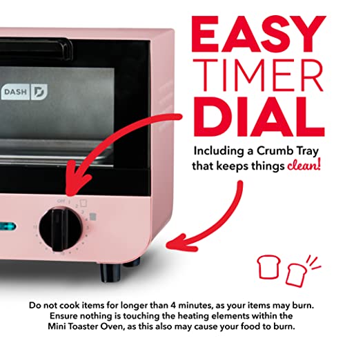 DASH Mini Toaster Oven Cooker for Bread, Bagels, Cookies, Pizza, Paninis & More with Baking Tray, Rack, Auto Shut Off Feature - Pink - Image 3