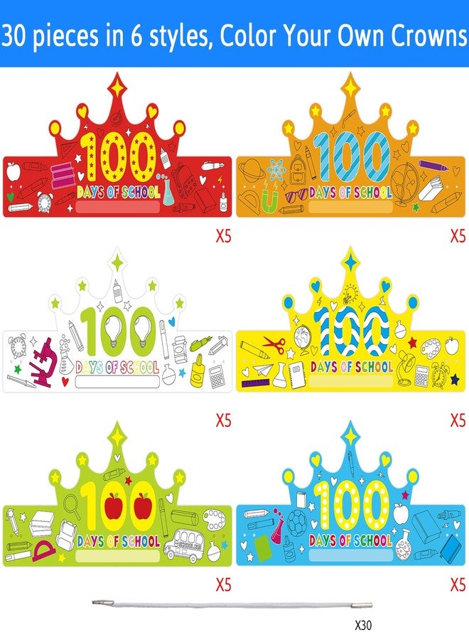 WorldBazaar 100th Day Of School Coloring Crowns Bulk 30 Pack 100 Day Color Hats Paper Crafts Party favors Classroom School Supplies - Image 4