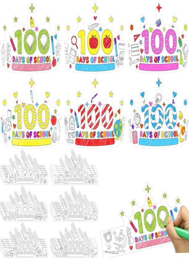 WorldBazaar 100th Day Of School Coloring Crowns Bulk 30 Pack 100 Day Color Hats Paper Crafts Party favors Classroom School Supplies - Image 1